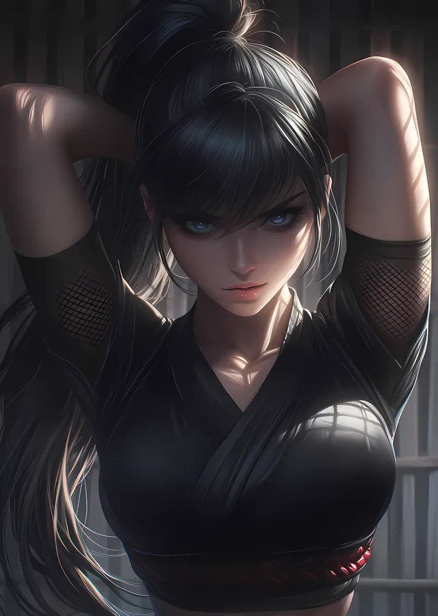Siyah Kimonolu Anime Kız - Fileli Kollar metal tablo