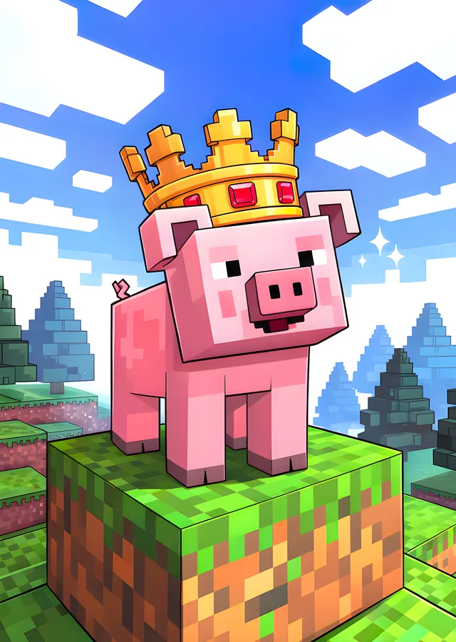 Minecraft - Taçlı Domuz Mavi Gökyüzü metal tablo