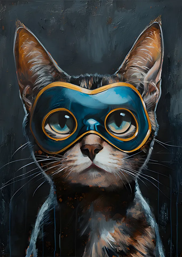 Maskeli Kara Kedi - Altın Gözlük metal tablo