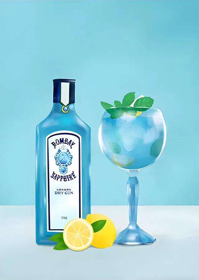 Mavi Şişe Gin Tonik - Limonlu metal tablo