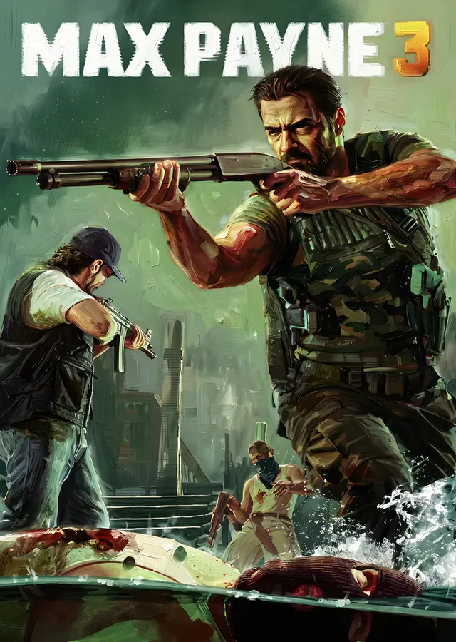 Max Payne 3: Sahilde Pompalı Tüfekle Duruş metal tablo