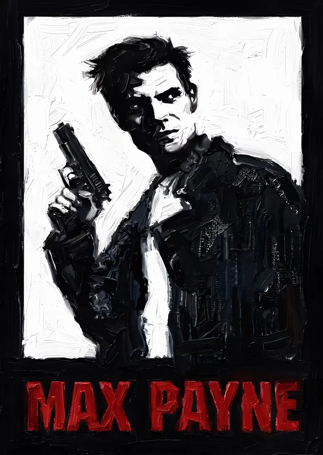 Max Payne: Siyah Beyaz Fırçada Tabanca metal tablo
