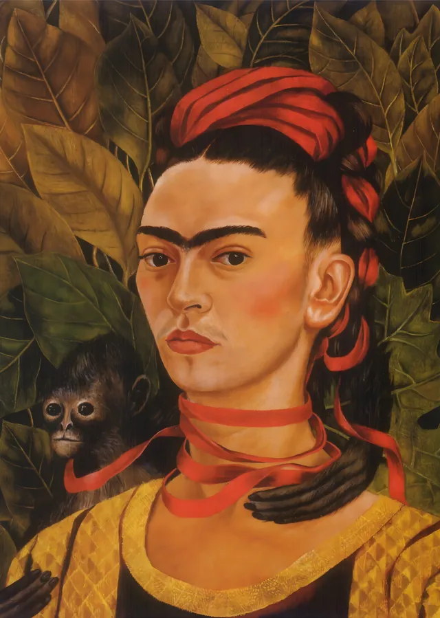 Maymunlu Otoportre - Frida Kahlo metal tablo