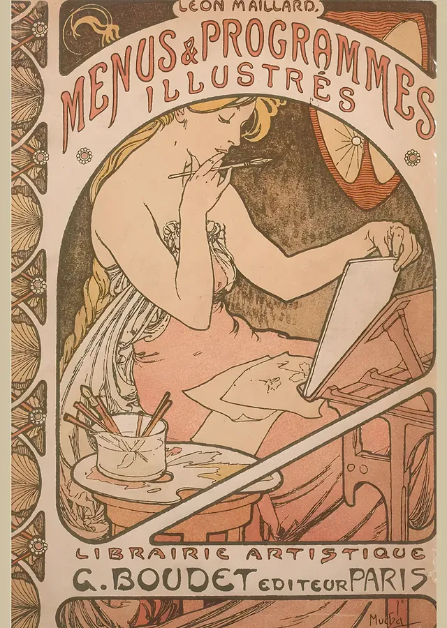 Menus & Programmes Illustres - Alphonse Mucha metal tablo