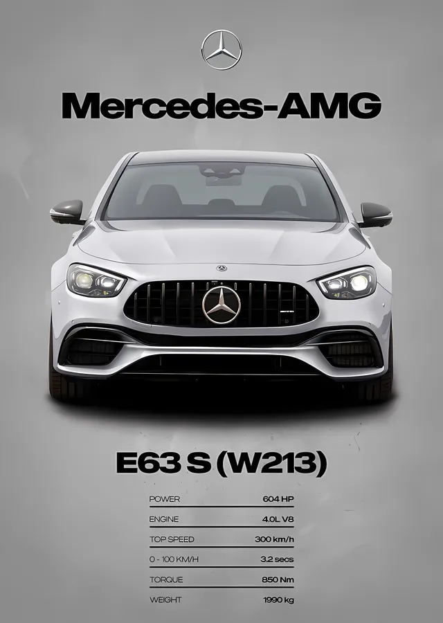 Mercedes-AMG E 63 S: Beyaz Önden Kare metal tablo