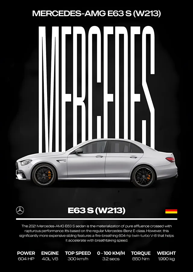 Mercedes-AMG E 63 S: Beyaz Sedan Künyesi metal tablo