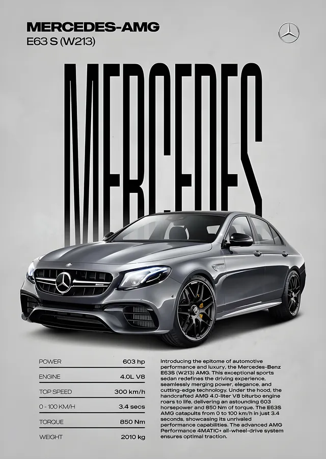 Mercedes-AMG E 63 S: Gri Sedan Künyesi metal tablo
