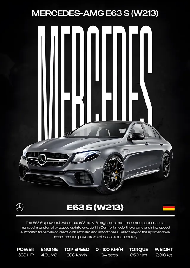 Mercedes-AMG E 63 S: Gümüş Sedan Künyesi metal tablo