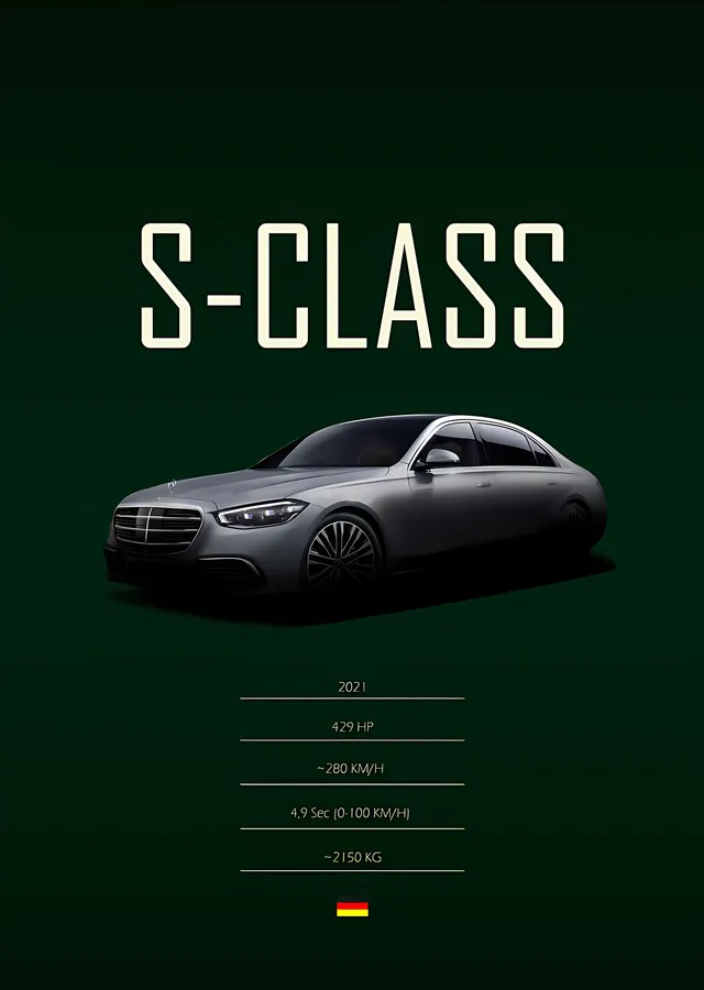 Mercedes-Benz S-Class: Koyu Yeşil Zemin metal tablo
