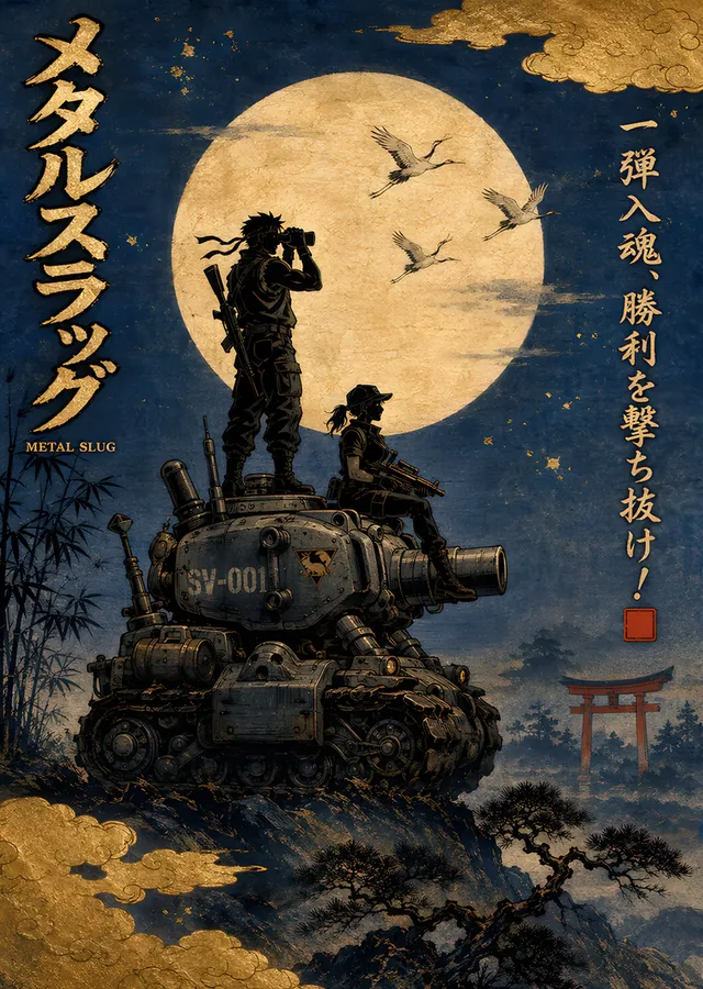Metal Slug: Ukiyo-e Dolunayında Tank metal tablo