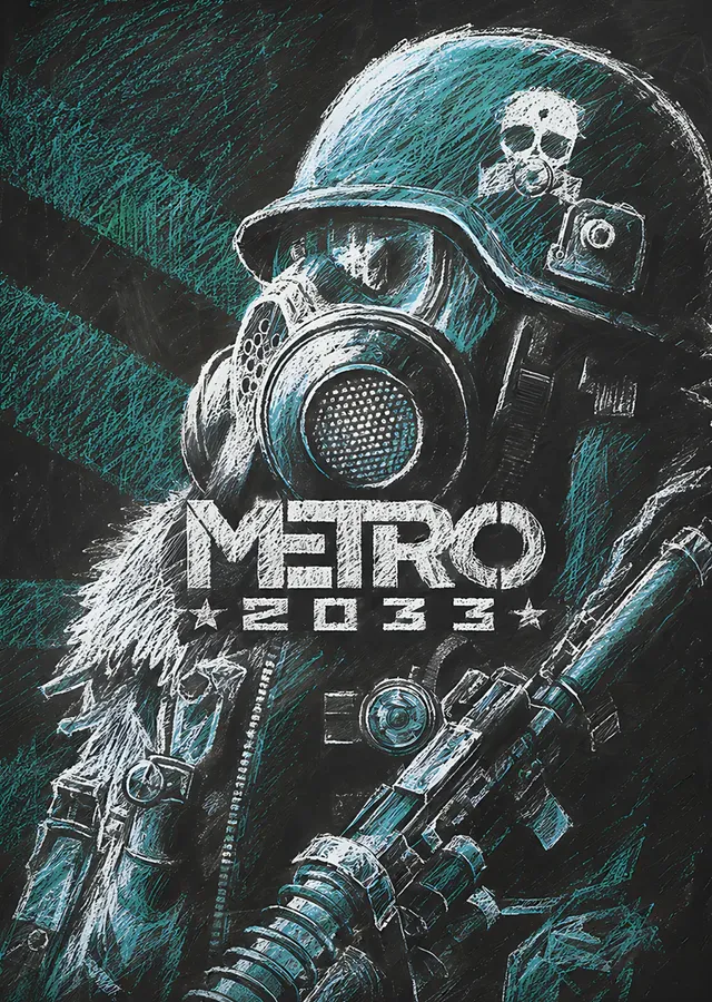 Metro 2033: Tebeşir Çiziminde Gaz Maskesi metal tablo