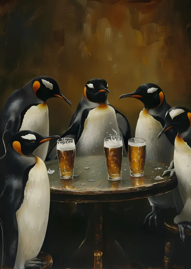 Meyhanede Penguenler metal tablo