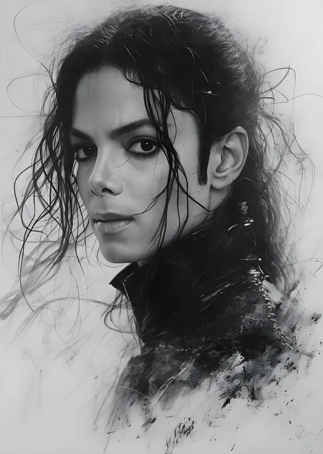 Michael Jackson - Kömür Kalem Eskiz Portre metal tablo