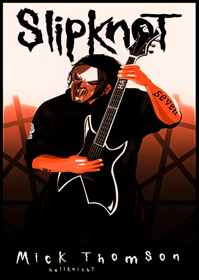 Mick Thomson: Turuncu Zeminde Gitarist metal tablo