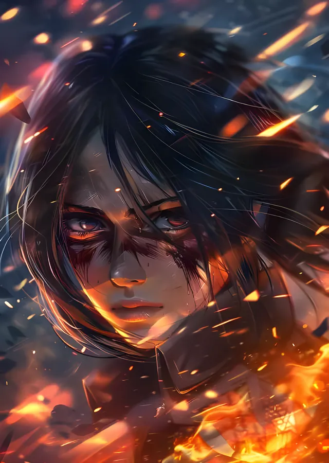Mikasa Ackerman - Kıvılcımlar Arasında Yakın Plan metal tablo