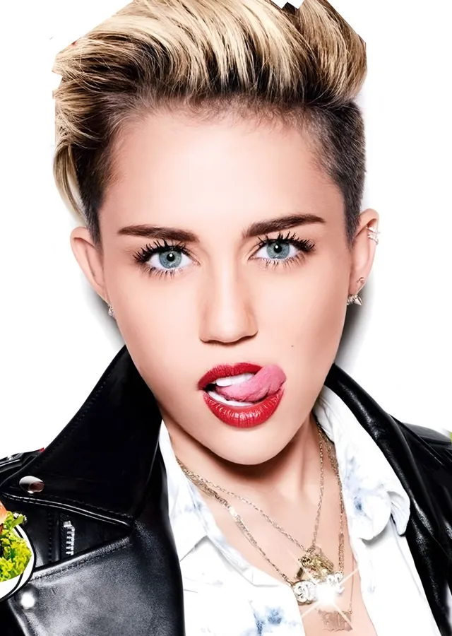 Miley Cyrus: Deri Ceket ve Dil metal tablo