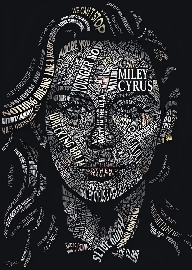 Miley Cyrus: Şarkı Sözlerinden Portre metal tablo