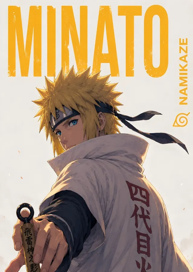 Minato Namikaze - Sarı Tipografi metal tablo