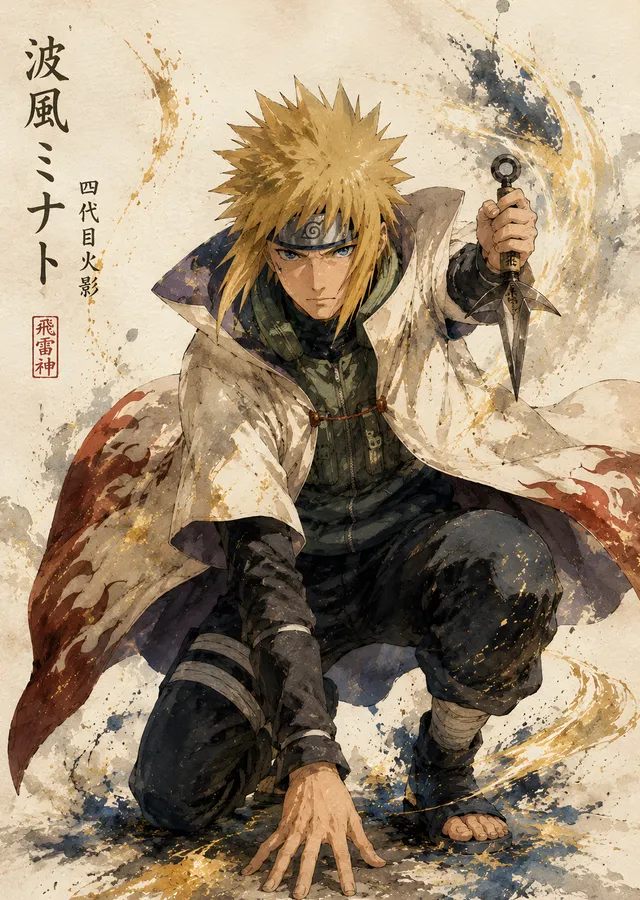Minato Namikaze - Sumi-e Portre metal tablo