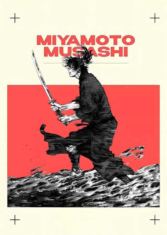 Miyamoto Musashi: Kızıl Zeminde Duruş metal tablo
