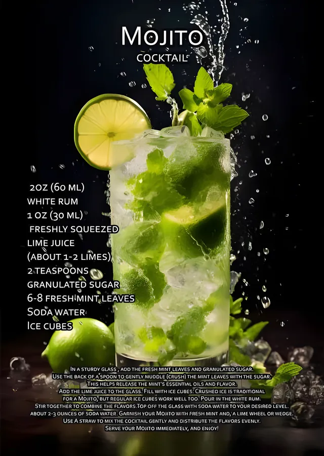 Mojito Kokteyli - Tarif Kartı metal tablo