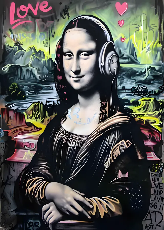 Mona Lisa - Kulaklıklı Grafiti Yorumu metal tablo