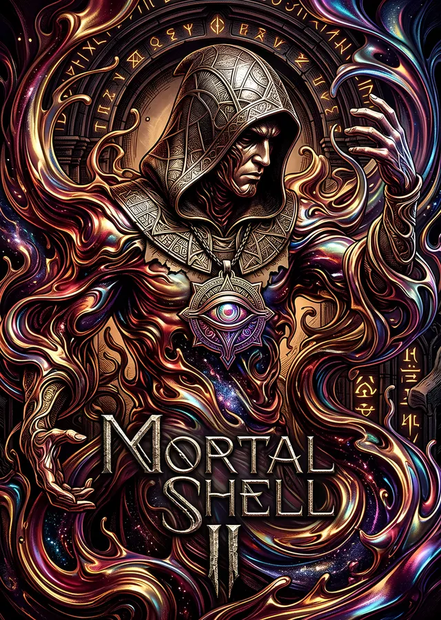 Mortal Shell II: Altın Süslemede Kapüşonlu metal tablo