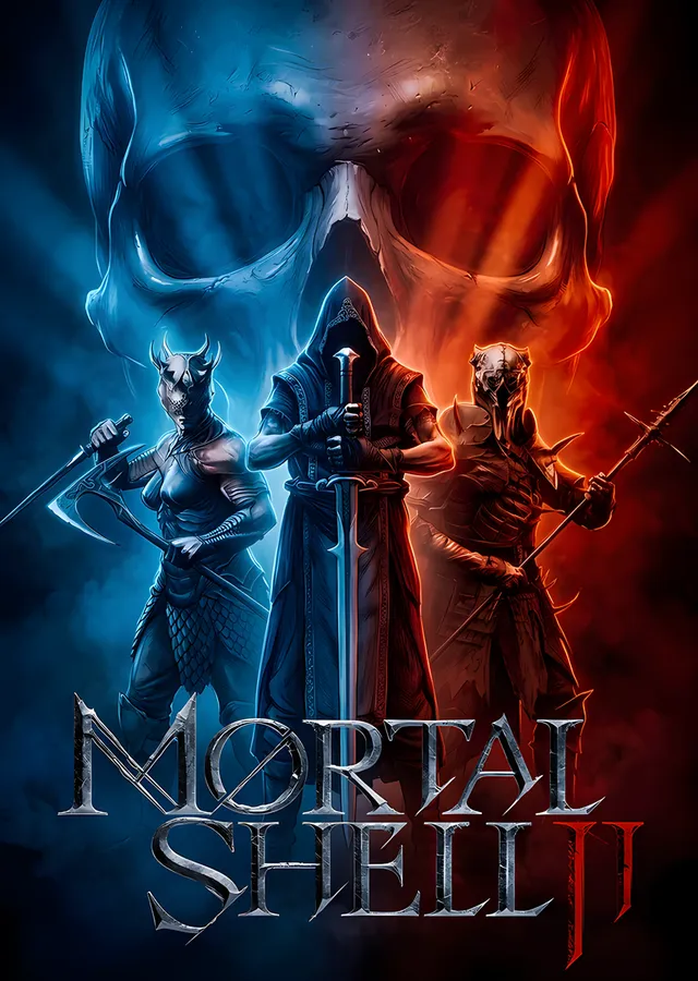 Mortal Shell II: Mavi Kafatası Önünde İkili metal tablo