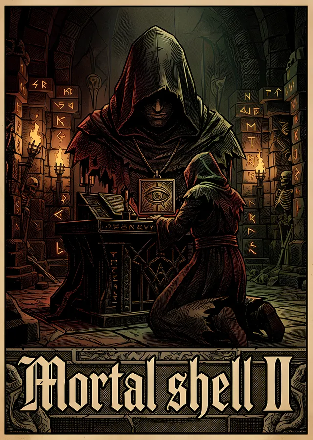 Mortal Shell II: Meşaleli Odada Kapüşonlu Figür metal tablo