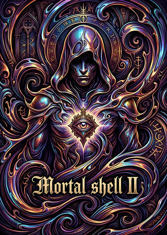 Mortal Shell II: Mor Girift Süslemede Kapüşonlu metal tablo