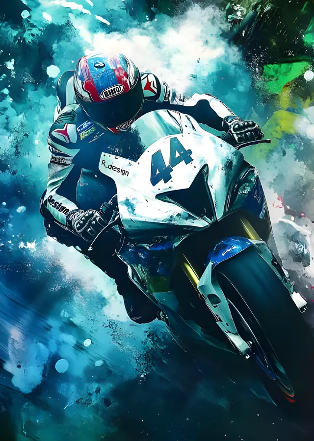 BMW MotoGP 44 Numara - Mavi Duman Virajı metal tablo