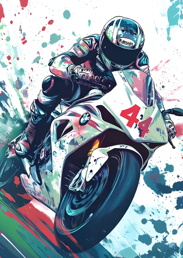 BMW MotoGP 44 - Beyaz Zeminde Suluboya Hız metal tablo