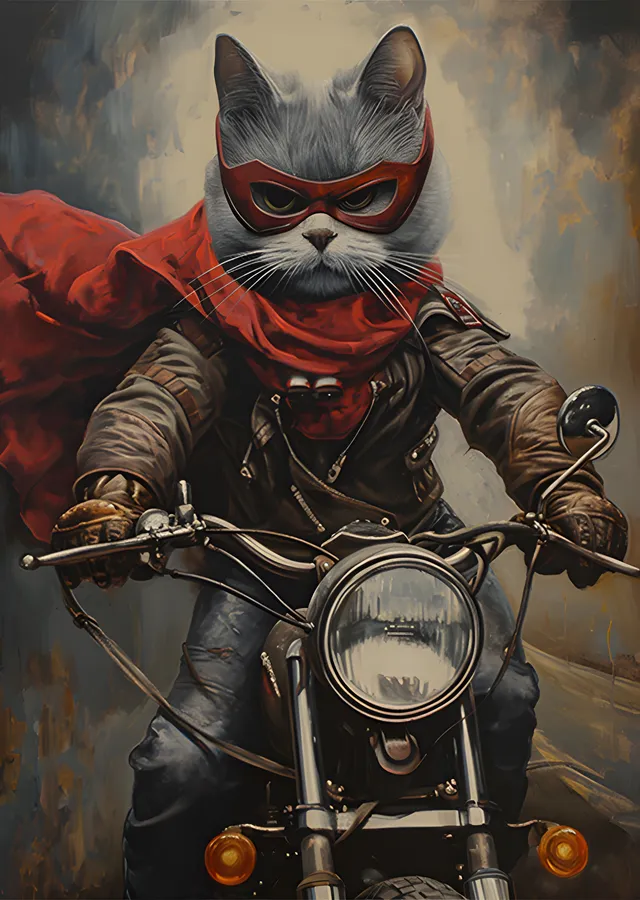 Motorcu Kedi - Kızıl Pelerin metal tablo