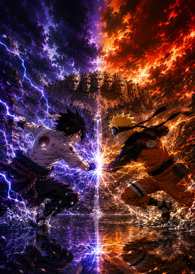 Naruto ve Sasuke - Su Üzerinde Kovalamaca metal tablo