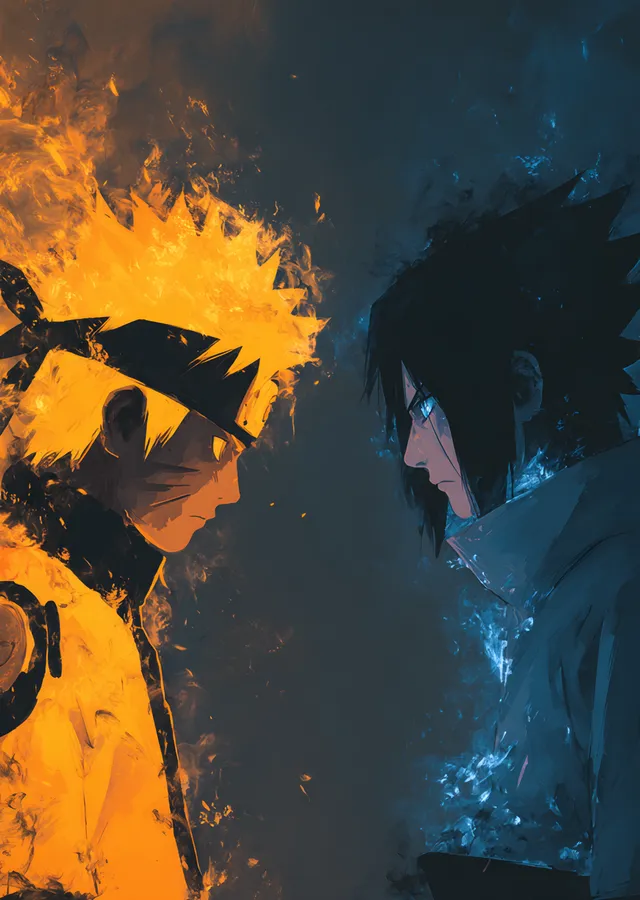 Naruto ve Sasuke - Turuncu ve Mavi metal tablo