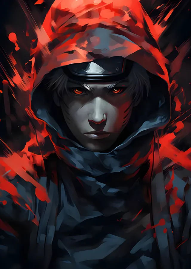 Naruto - Kırmızı Sıçramalı Kapüşon metal tablo