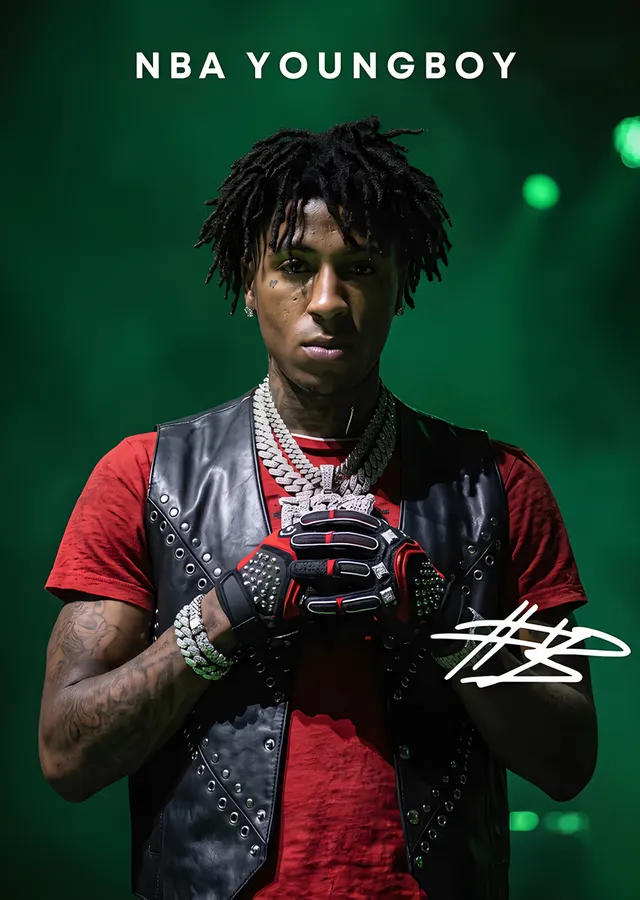 NBA YoungBoy - Yeşil Işıkta Portre metal tablo