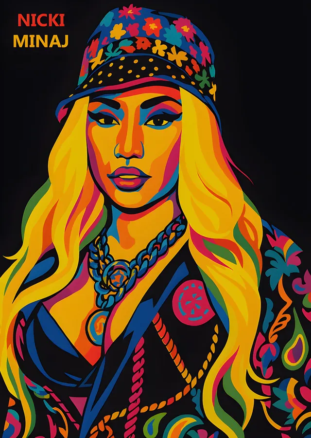 Nicki Minaj: Çiçekli Şapka Pop Art metal tablo