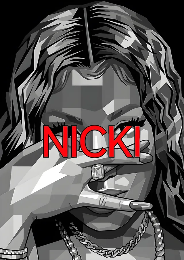Nicki Minaj: Gri Düzlem ve Kırmızı İsim metal tablo