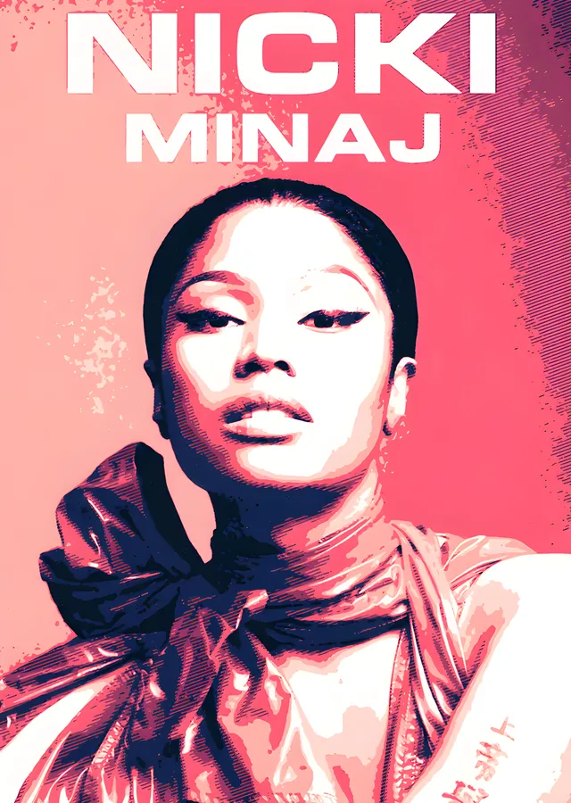 Nicki Minaj: Pembe Zemin Vektör Portre metal tablo
