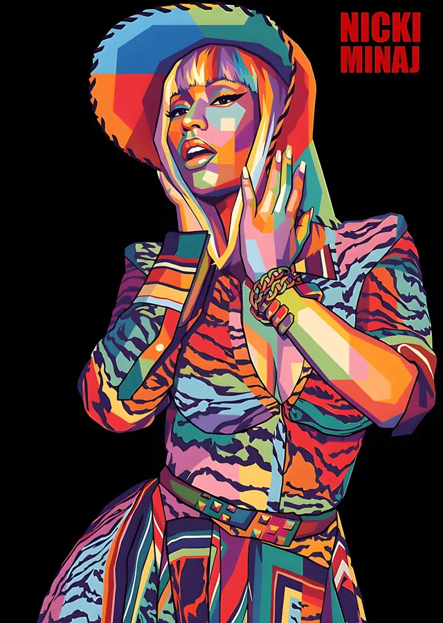 Nicki Minaj: Şapkalı Renkli WPAP metal tablo