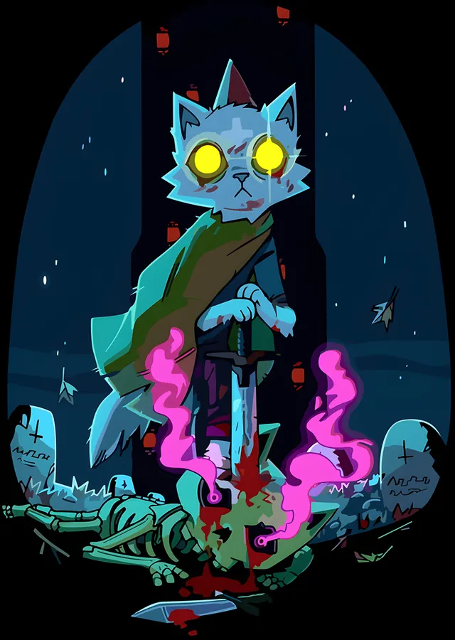 Night in the Woods: Neon Kedi ve Mezarlık metal tablo
