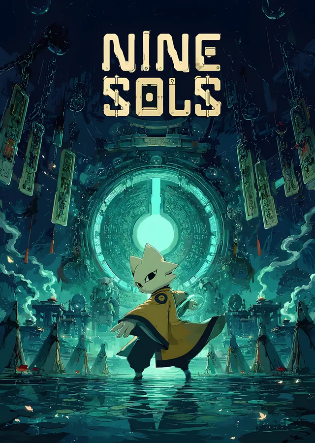 Nine Sols: Turkuaz Tapınakta Kedi Savaşçı metal tablo