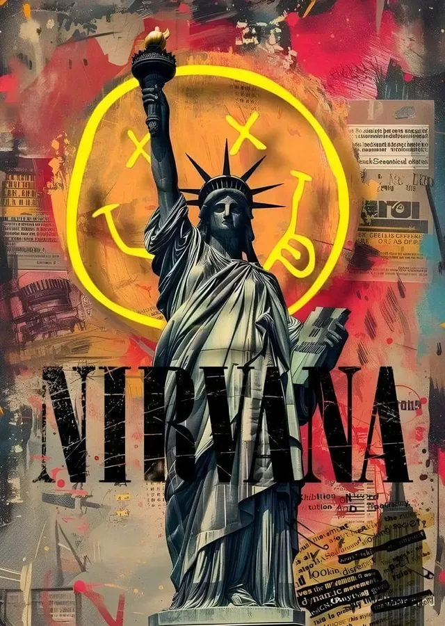 Nirvana - Özgürlük Heykeli Kolajı metal tablo