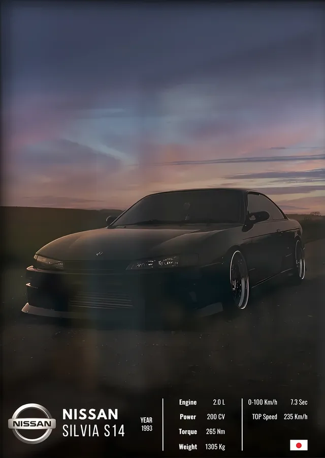 Nissan Silvia S14 (Teknik Föy) metal tablo
