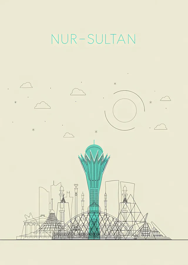 Nur-Sultan - Çizgi Silueti metal tablo