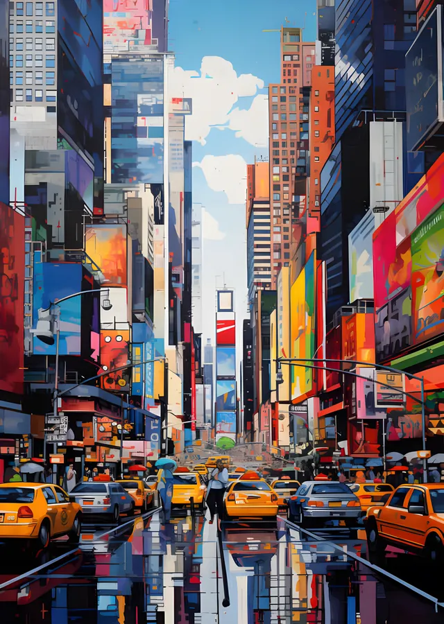 New York Taksileri - Times Square Renkleri metal tablo