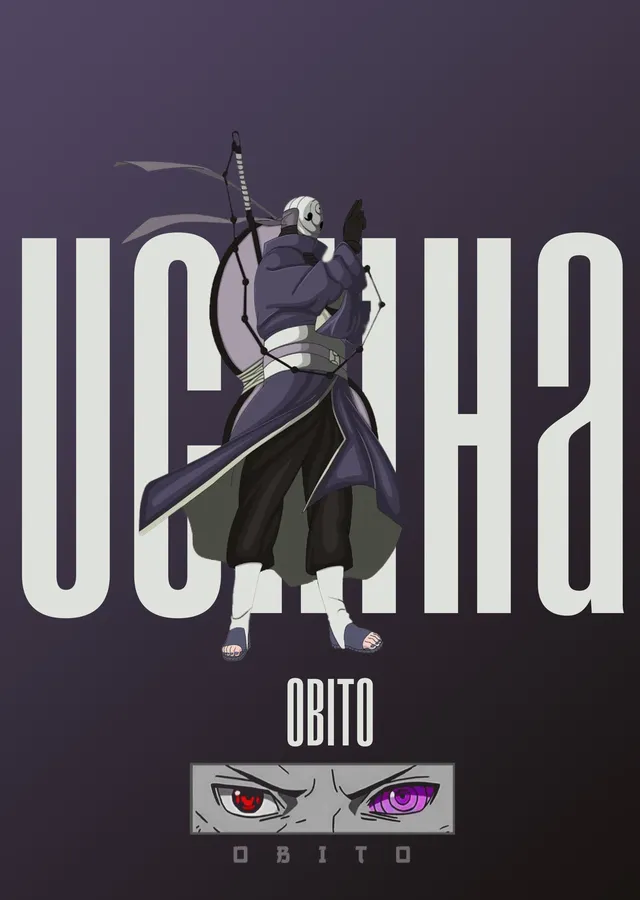 Obito Uchiha - Minimal Tipografi metal tablo