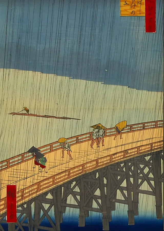 Ohashi Köprüsünde Ani Sağanak - Hiroshige metal tablo
