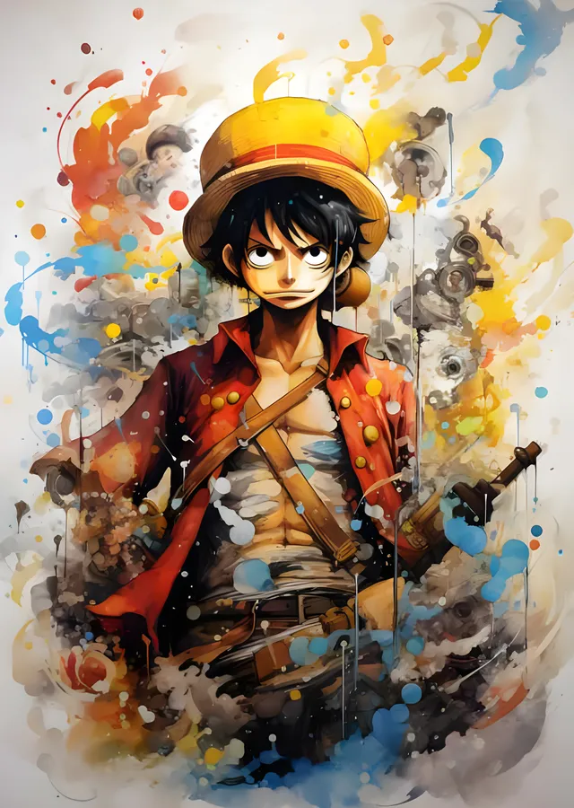 One Piece - Luffy Renk Sıçramalı Portre metal tablo